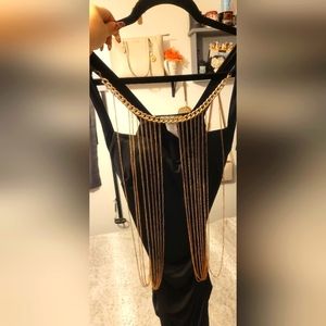 Black Ruched Dress w/ Attached Bodychain